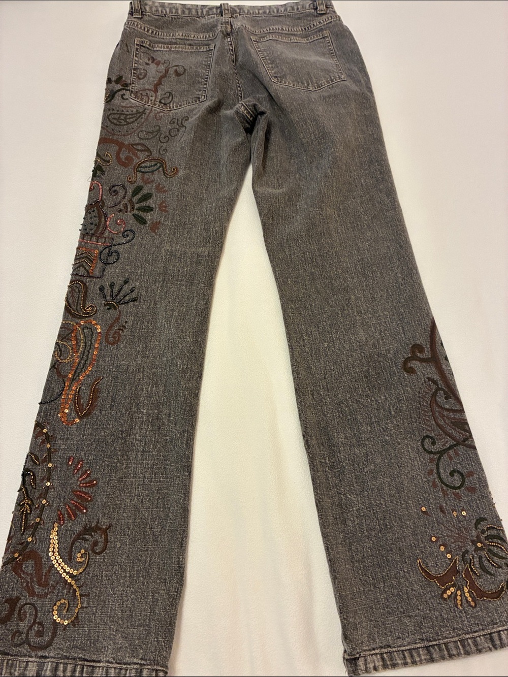 Chico's Gray Flare Jeans with Paisley Embroidery - Picture 11 of 15